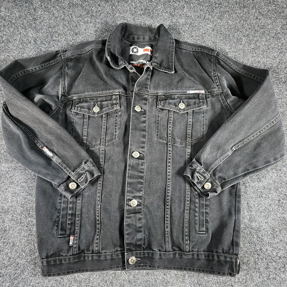 Vintage Y2K Southpole Black Denim Trucker Jacket Kids Size Large Hip Hop‎ Skate